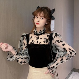 【韓国通販 dgo】mesh stitch long sleeve tops 2types（A0495）
