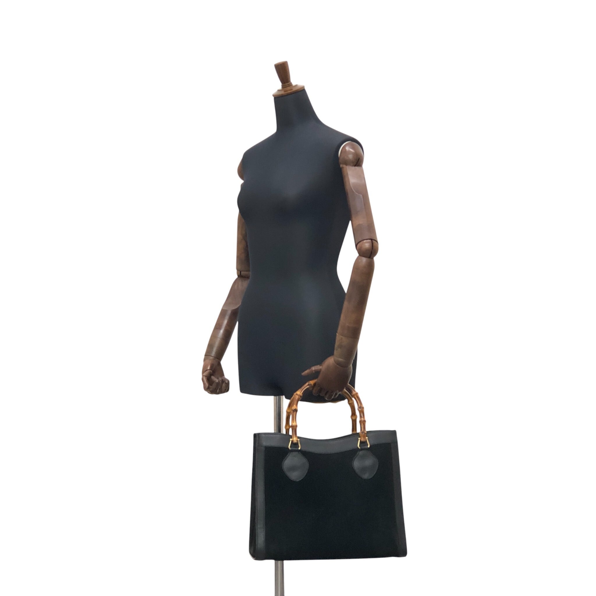 GUCCI グッチ ハンドバッグ ブラック バンブー レザー スエード