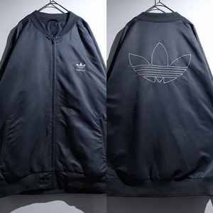 00s "adidas" Dark Gray Trefoil Logo & 3-Stripes Design Blouson