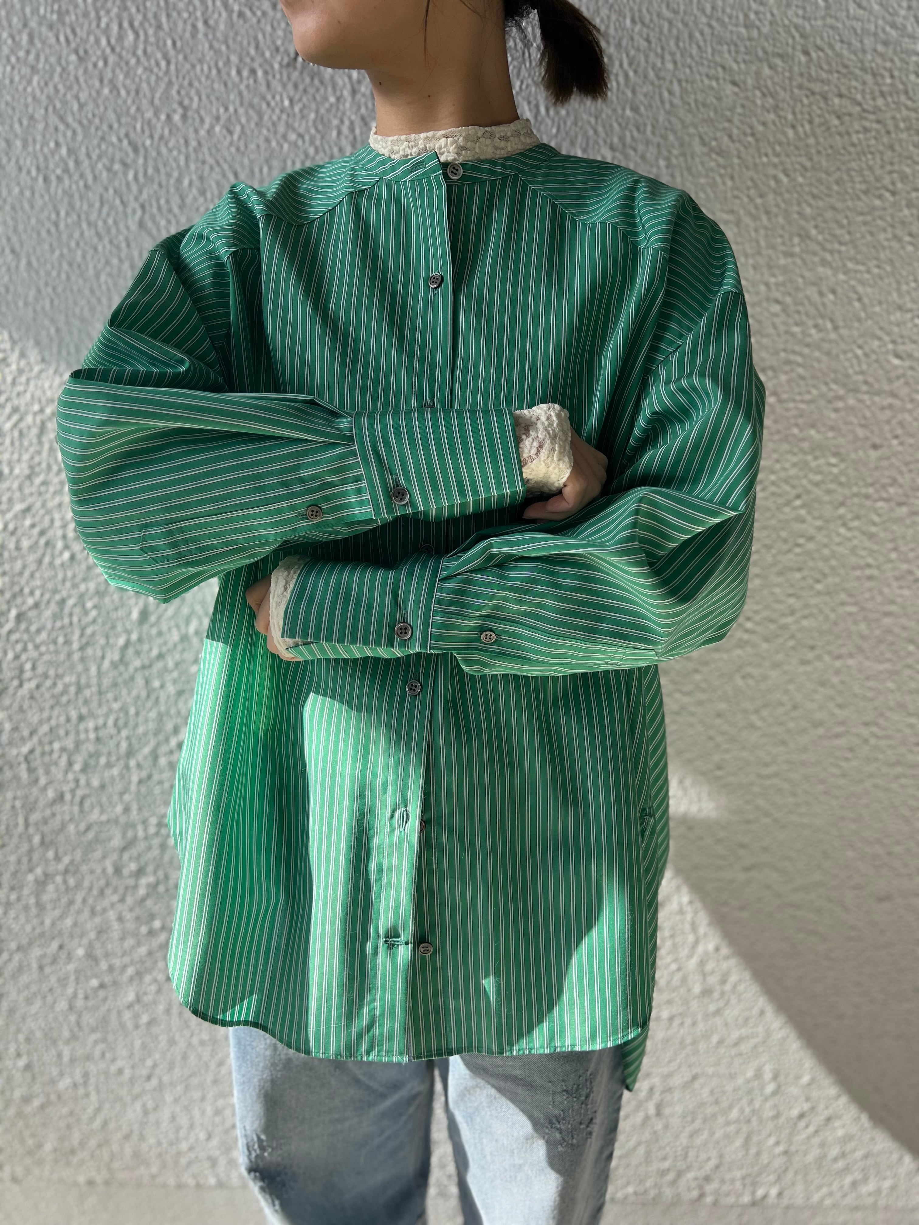 【PASSIONE】バンドカラーストライプロングシャツ 616915