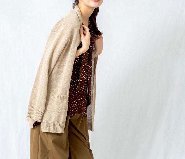 SALE！comme une femme コムアンファム　ギマ加工ロングニットカーディガン　536403