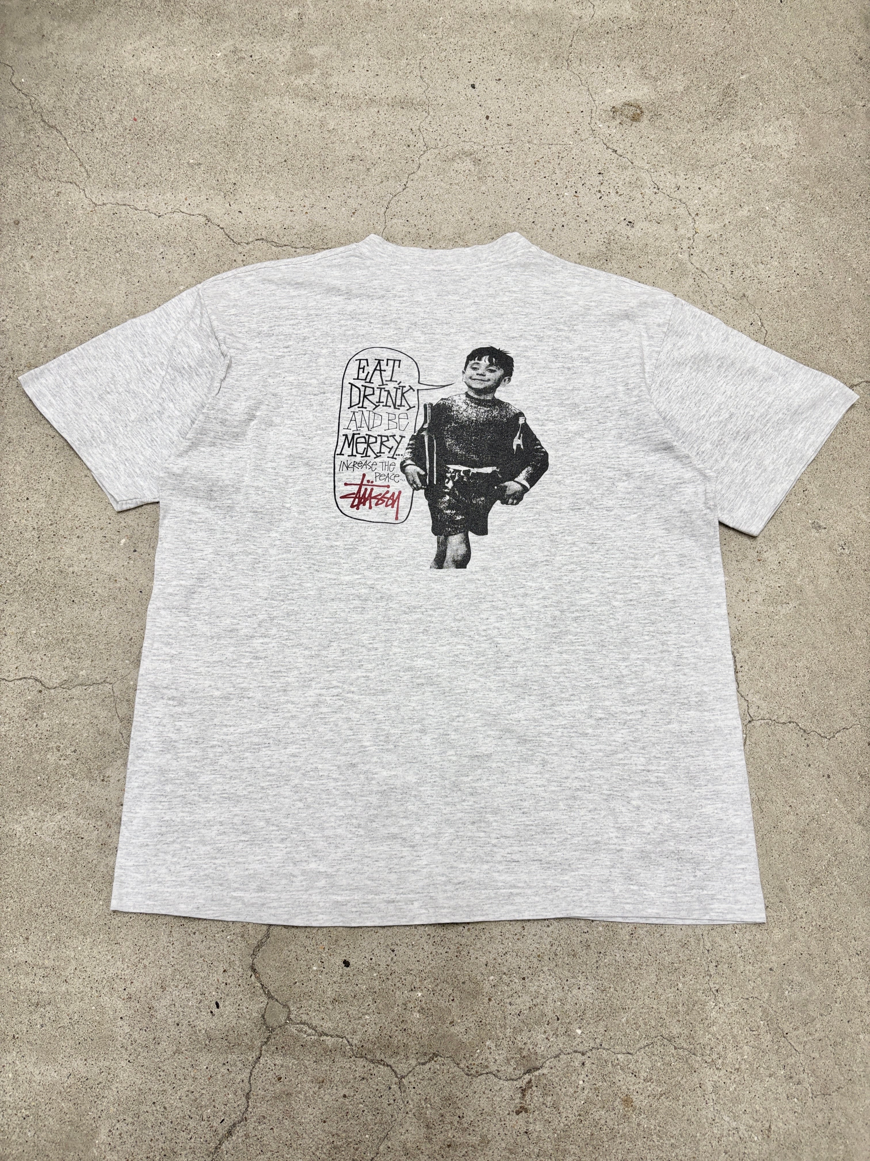 90s OLD STUSSY/EAT DRINK Photo Tee/USA製/黒タグ/L/フォト 90s OLD STUSSY/EAT DRINK Photo Tee/USA製/黒タグ/L/フォト