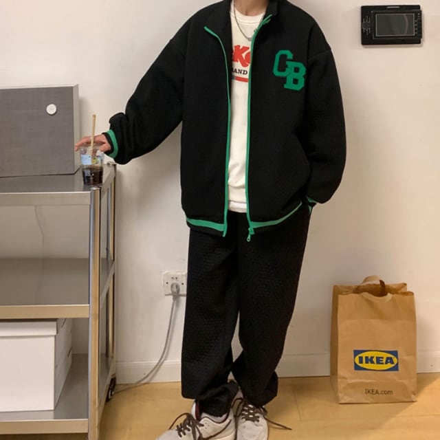 【予約販売】メンズ セットアップ 無地 シンプル ワッフル ライン グリーン 差し色 ブラック/グレー/ホワイト スエット カジュアル モード きれいめ 男前 パンツ セット ジャージ ジム スポーティー ダンス ジム 韓国 トレンド 大きいサイズ M/L/XL/2XL