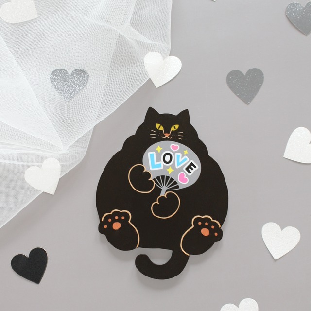 ときめきのLOVEねこ〈黒〉｜猫雑貨・木製コースター・ウッドプレート