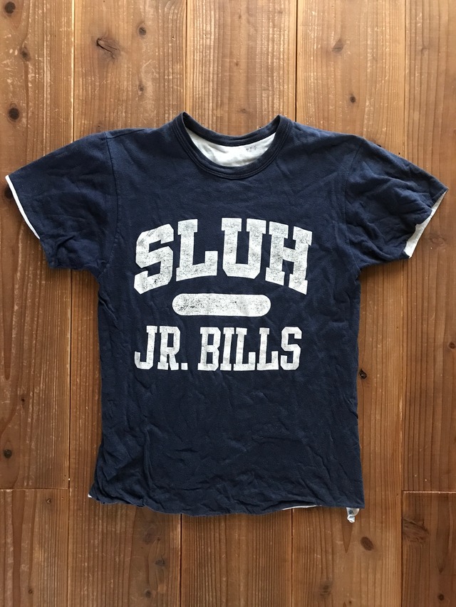 80's Champion トリコタグ "SLUH JR. BILLS" リバーシブルTシャツ 3段プリント 表記(M)
