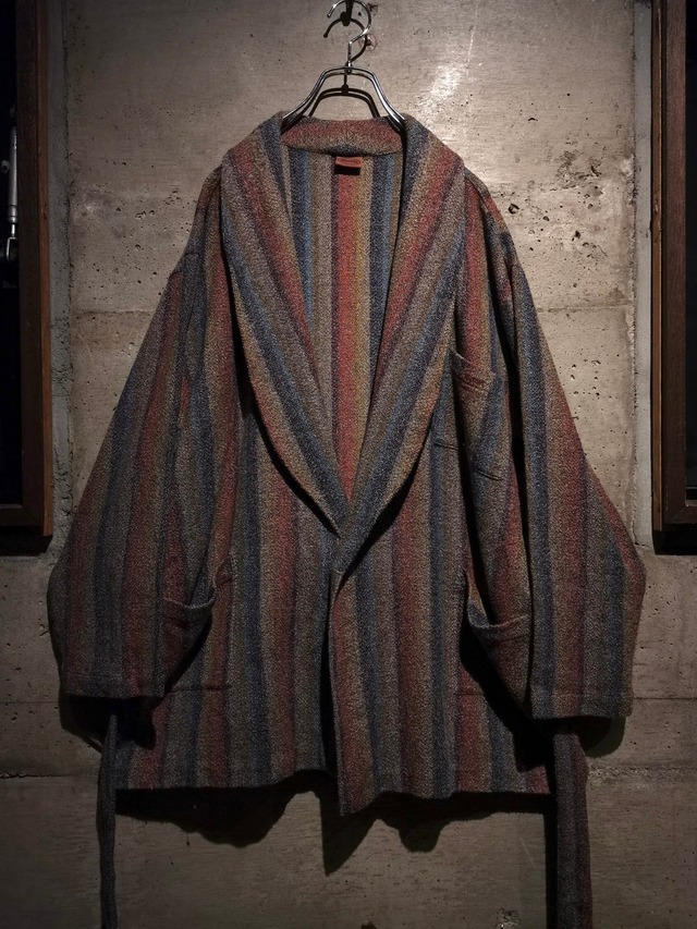 【Caka】"MISSONI" Multiple Color Stripe Loose Knit Gown Jacket