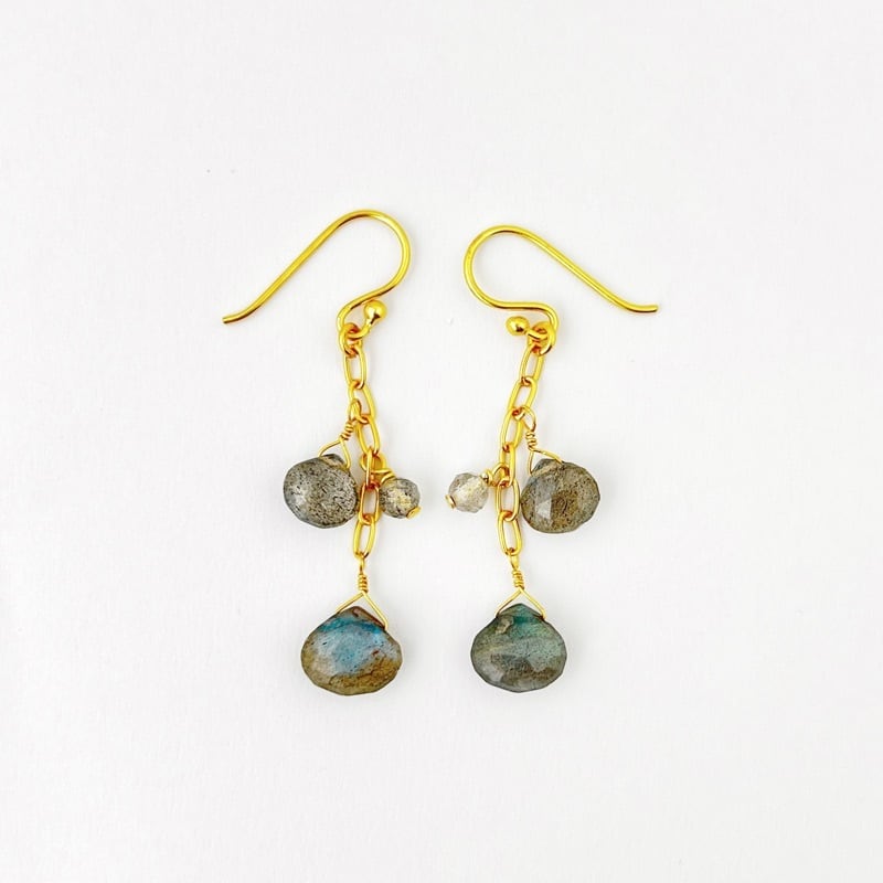 Gold Coating ラブラドライト 3ストーン ピアス