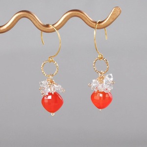 14kgf/カーネリアンパフダイヤモンドカットxハーキマーダイヤモンドピアス