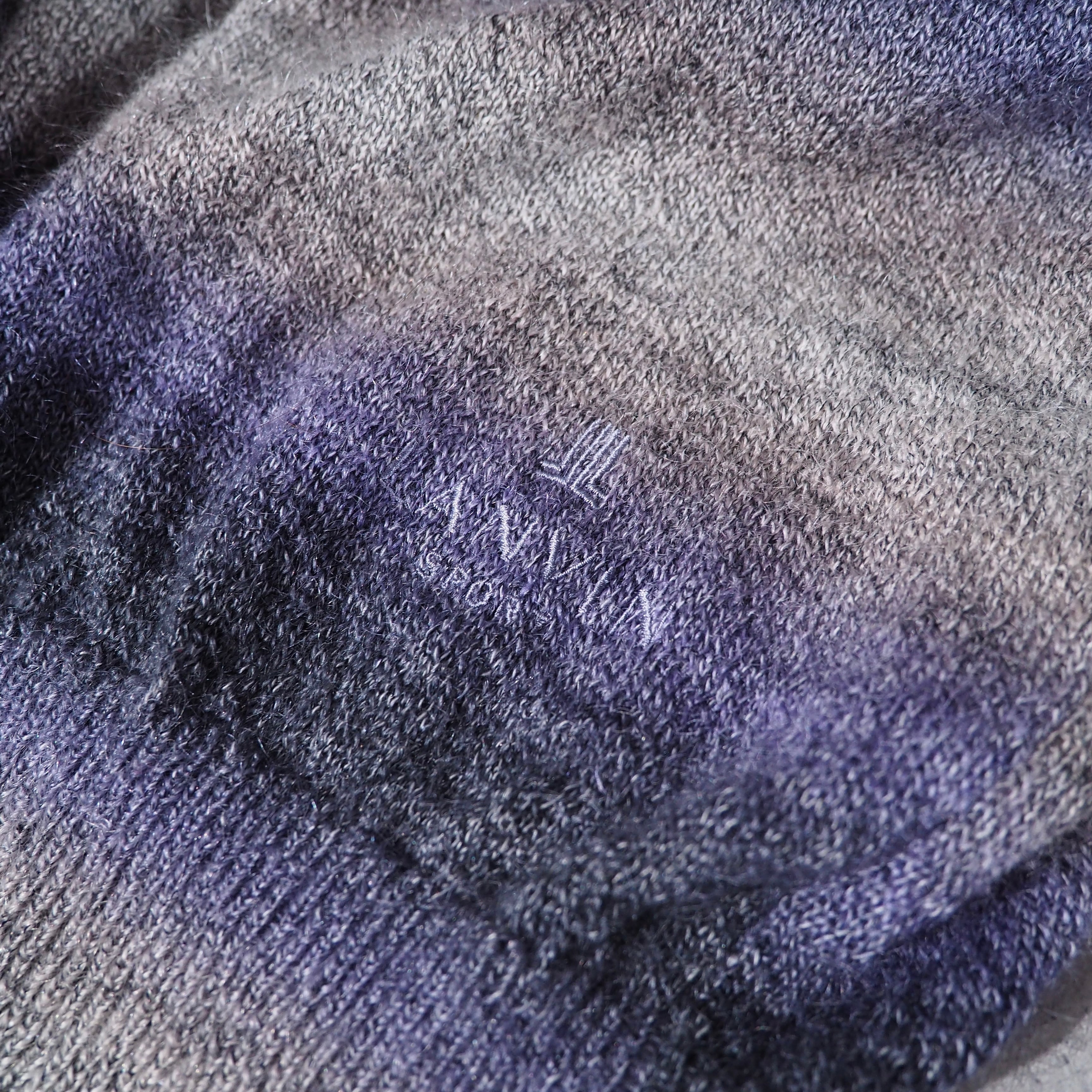 " LANVIN " Dark purple × Black Fat Border Mohair mix knit