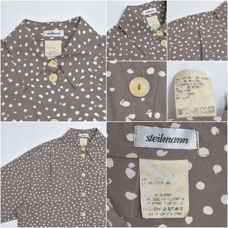 80～90s ドイツ製 steilmann シュタイルマン ドット 総柄 ルーズシルエット ビスコース シャツ レーヨン ロング チュニック ワンピース ヴィンテージ ビンテージ ヨーロッパ古着 レディースXL～相当 80～90s ドイツ製 steilmann シュタイルマン ドット 総柄 ルーズ