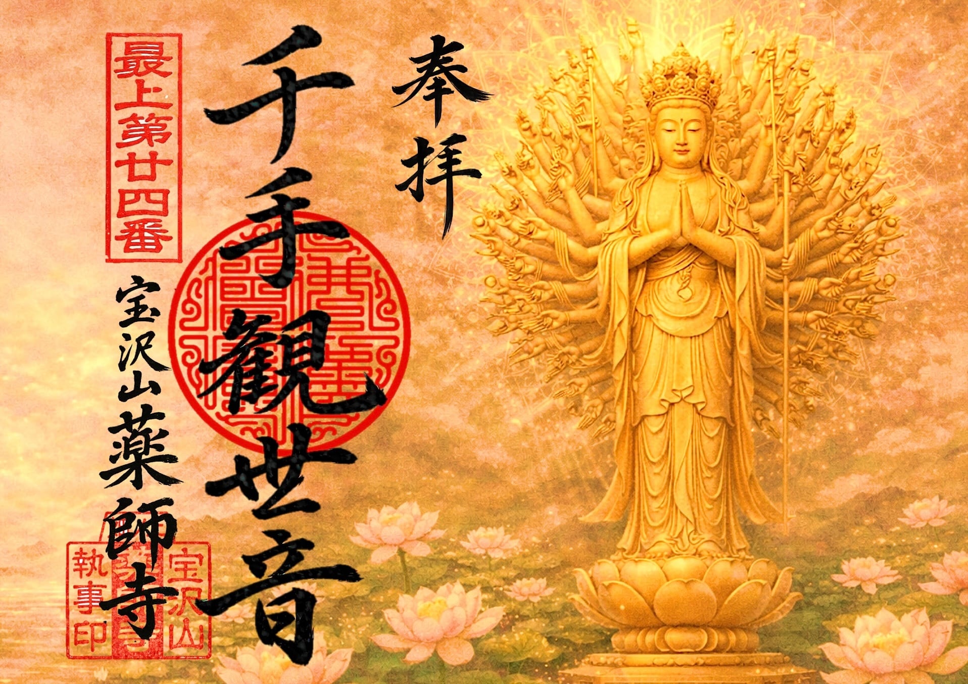 千手観音見開き御朱印 | 最上三十三観音 上ノ畑観音 銀山 薬師寺