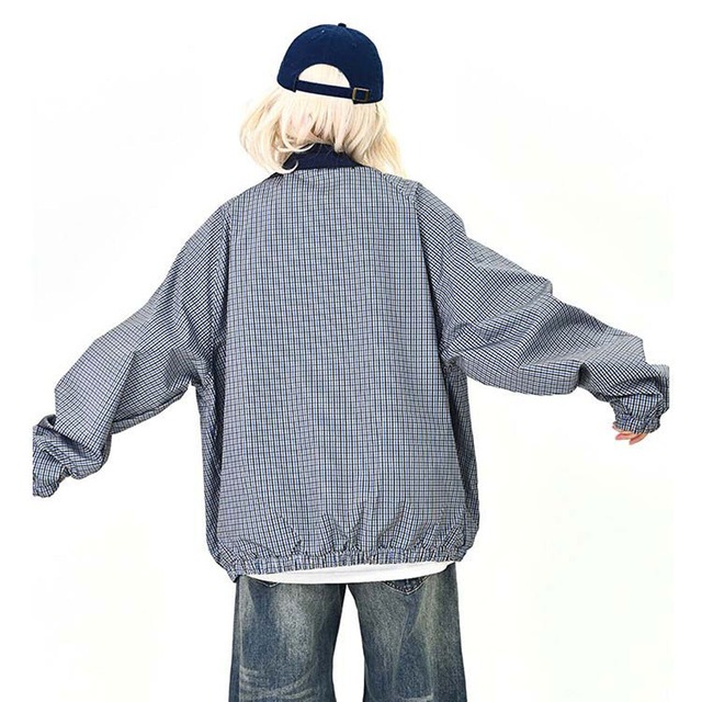 チェックリバーシブルジップブルゾン 2col   R01486