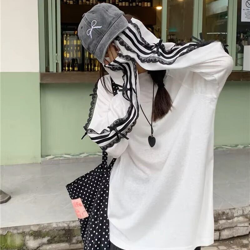 レースストライプロンT