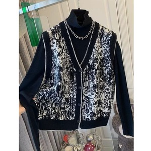 BLACK HIGH NECK & MONOTONE PATTERN KNIT VEST SET 2pieces 1color M-16281