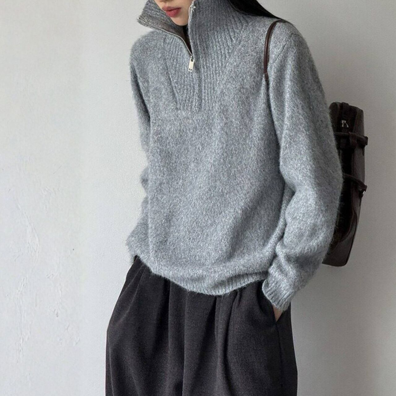ハーフジップ ハイネックニット 3color N00543