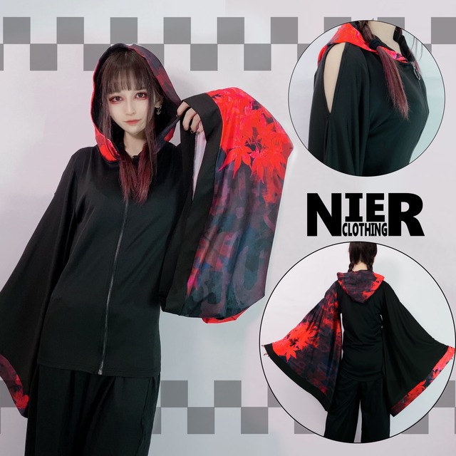 着物風袖STYLISH OFF-SHOULDER OUTER【紅葉】