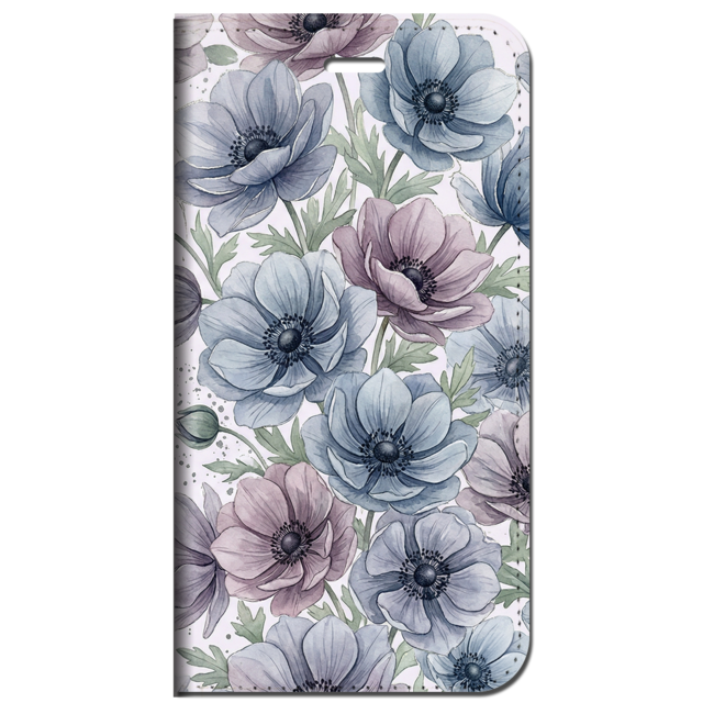 iPhone対応 スマホ 手帳型ケース アネモネ 水彩 花柄 ダスティブルー ペールライラック くすみカラー ボタニカル 水彩画 大人可愛い 透明感 清楚 【iPhone17 / iPhone16e / iPhone16 他 iPhone各機種対応】 |iaspfb04