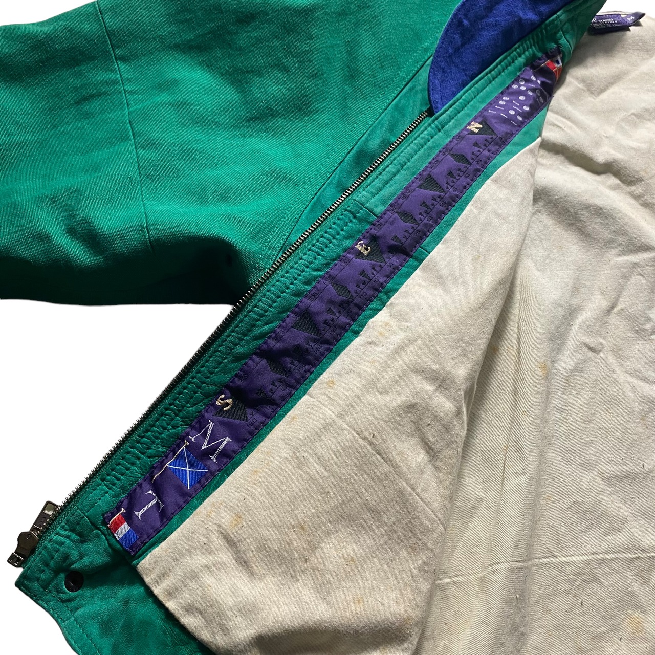 vintage PAUL STUART green leather × canvas blouson