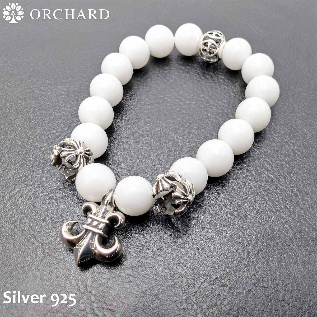 シルバー925 ブレスレット Silver 925 メンズ レディース 天然石 フリーサイズ ユリ 百合 クロス