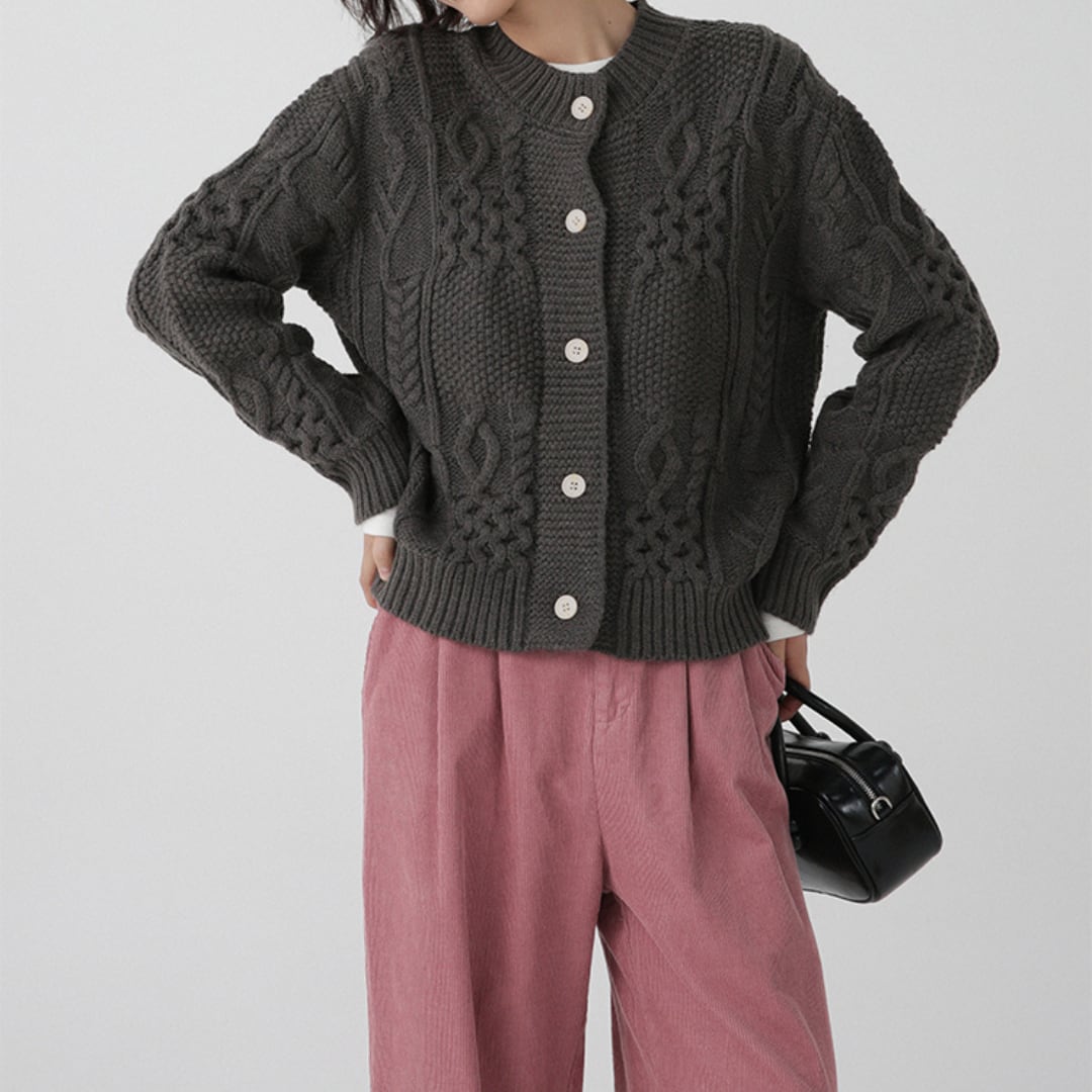 retro twist festival round neck knit cardigan
