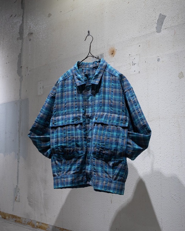 1980s vintage front pockets madras check patterned wide jacket / From FRANCE