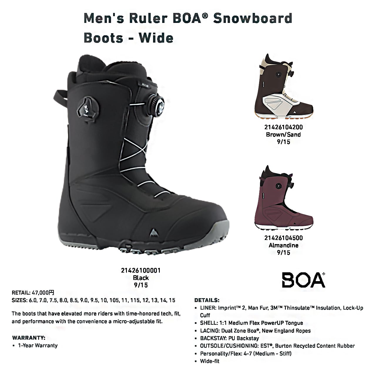 23-24年モデル BURTON .『 RULER BOA-WIDE 』. Black . バートン ...