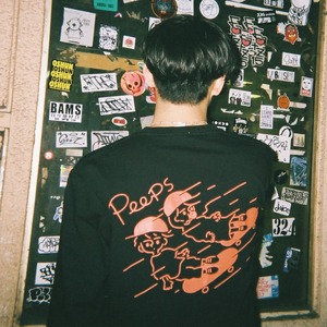 Mojiru.×ITAZURA Long t-shirt(black×orange)