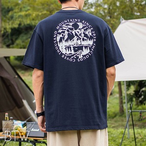 【韓国メンズファッション】バックプリントTシャツ 半袖 ゆったり アウトドア ベーシック ユニセックス  BW2140