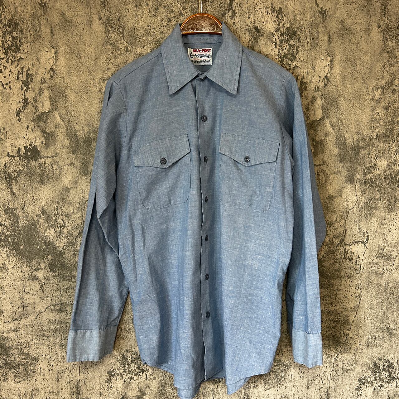 70s~80s Vintage US Navy SEA-PORT Chambray Shirt シーポート