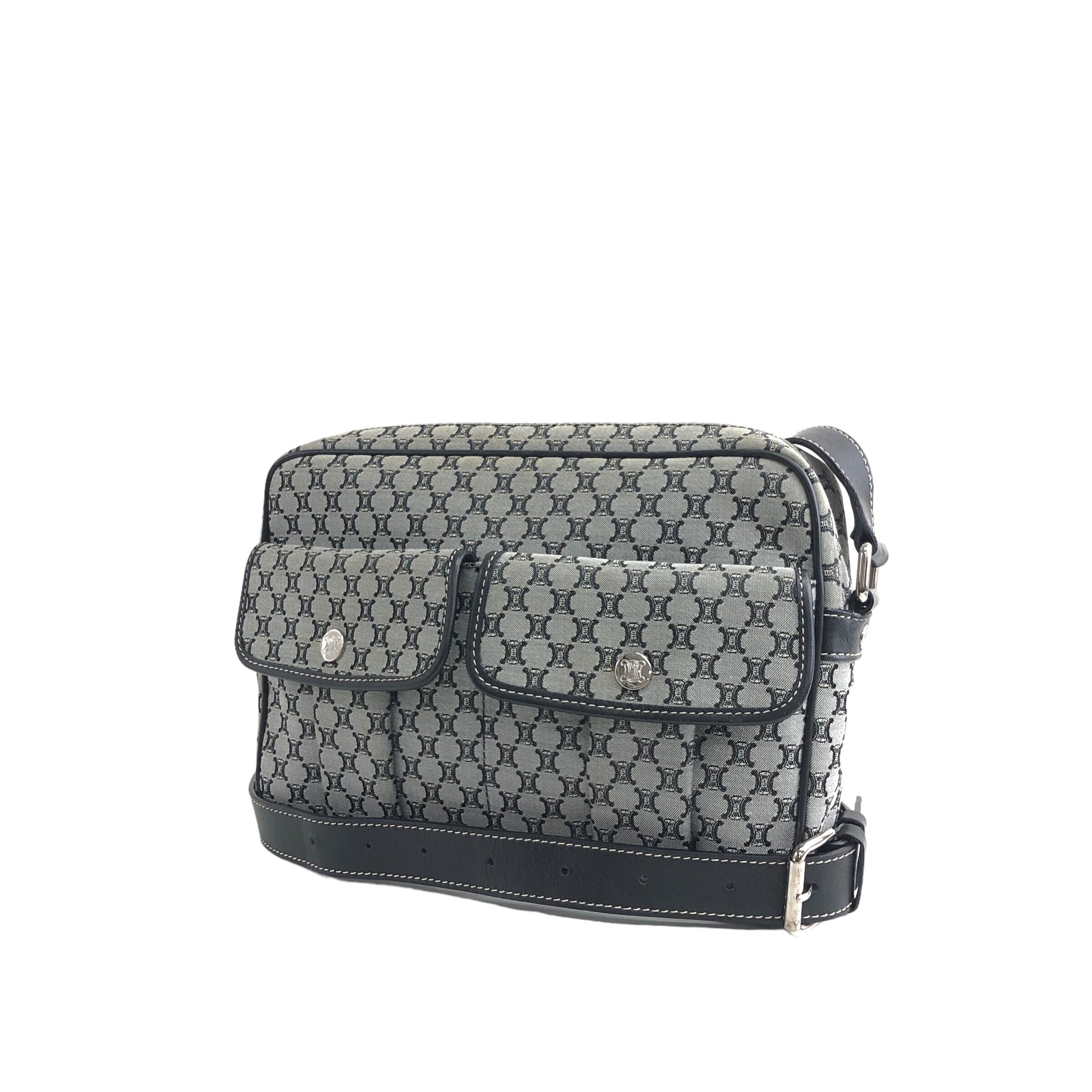 CELINE セリーヌ マカダム ショルダーバッグ ブラック キャンバス
