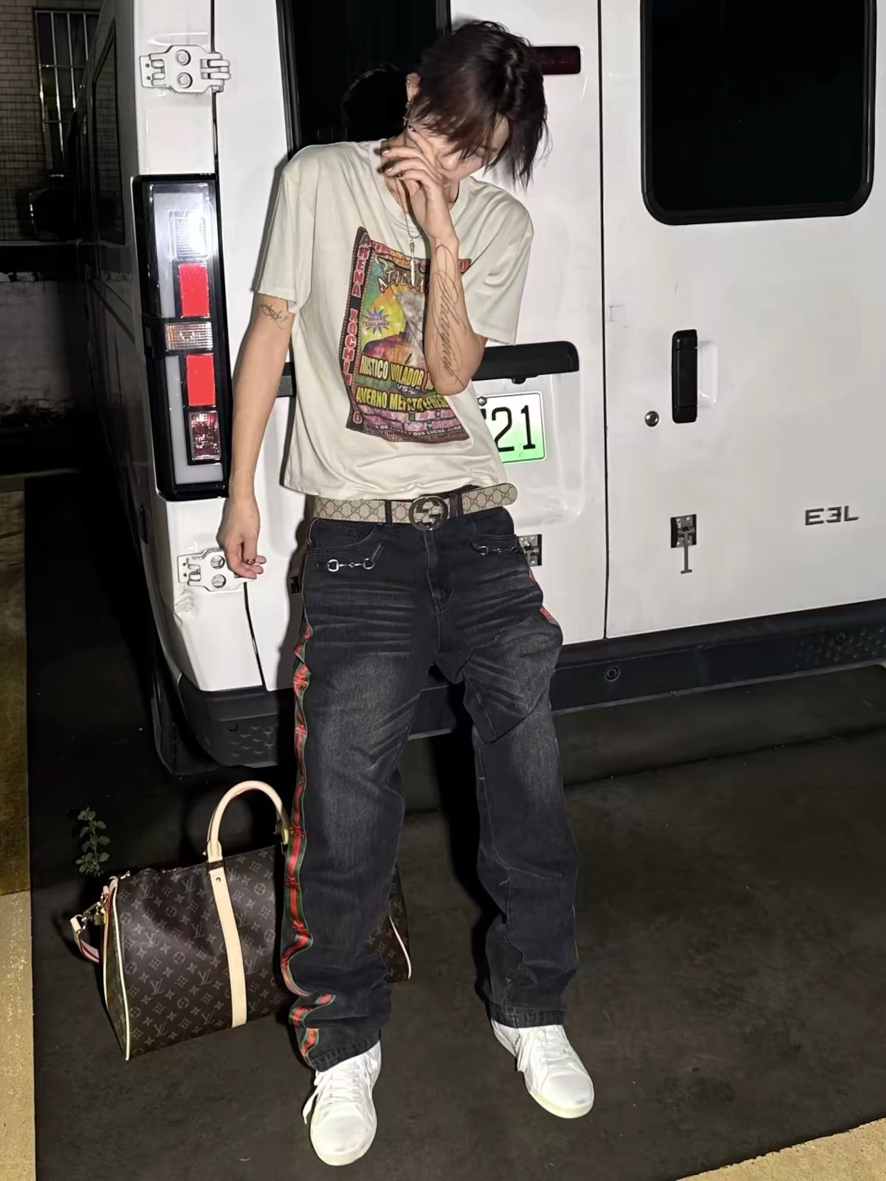 【LoseControlEdge】SIDE LINE HORSEBIT WASHED DENIM PANTS