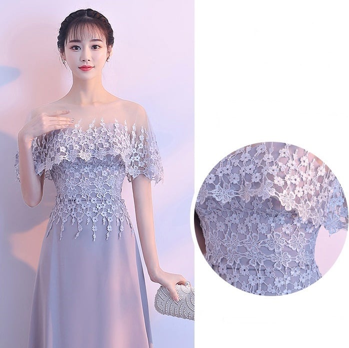 花柄 パーティードレス 刺繍 半袖 シースルー ドット柄 フレア パーティードレス 刺繍 ケープ風 レース 花柄 ロング マキシ丈