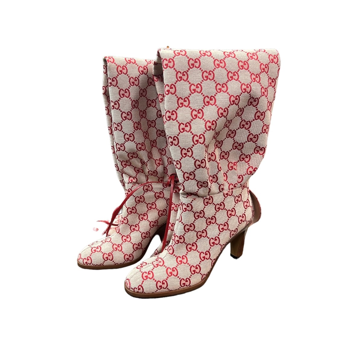 GUCCI GG柄 キャンバス ロングブーツ レッド GUCCIロングブーツ | NUVISET