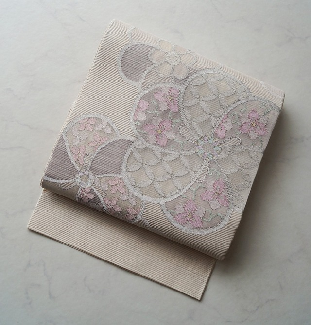 【夏ふくろ帯】象牙色　ウメバチソウ　絽ふくろ帯