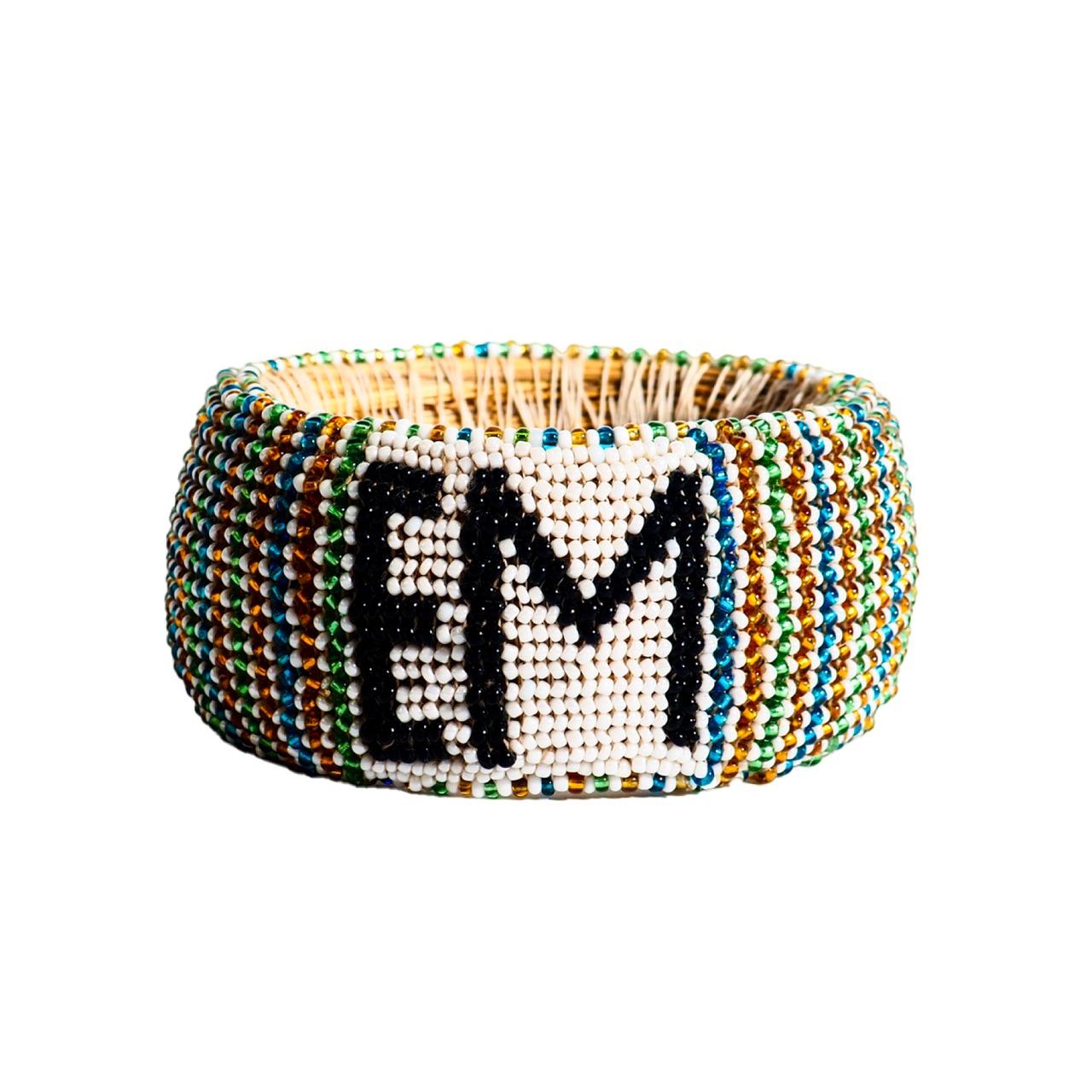 Beaded EM handmade glass bangle