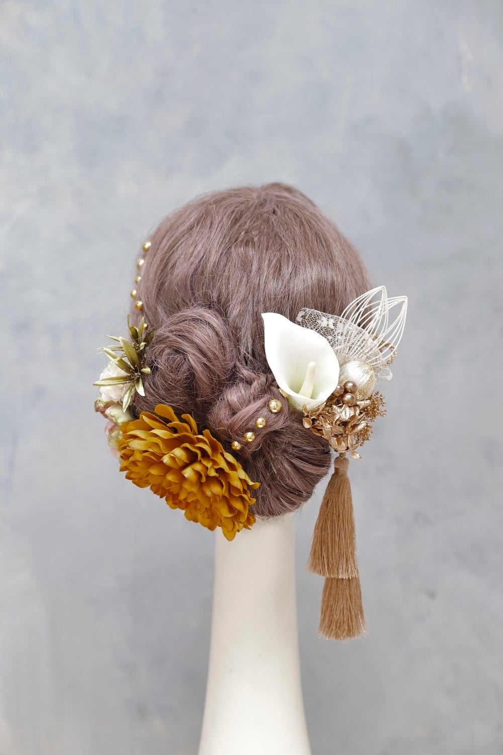 em様髪飾りオーダーページ アンティーク風、和風髪飾りセット 赤と黒 赤黒金髪飾り、和装髪