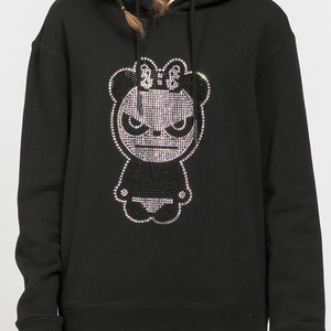 【HIPANDA ハイパンダ】レディース ラインストーン フーディー スウェット WOMEN'S BASIC LOGO RHINESTONE HOODIE SWEAT SHIRT / WHITE・BLACK