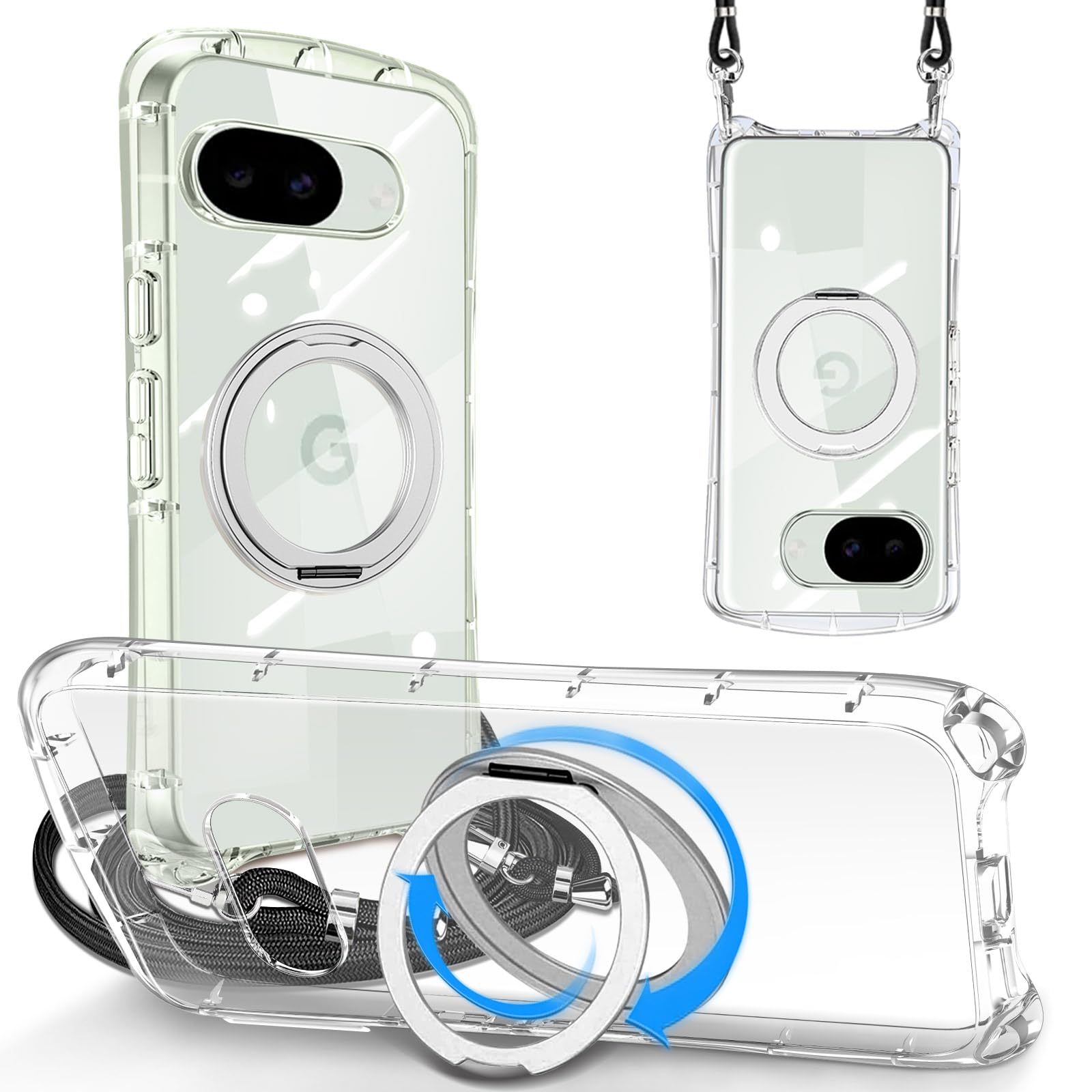 Yidahe Google Pixel 10a 用 ケース ショルダー ストラップ ピクセル10a カバー リング 韓国(クリア)