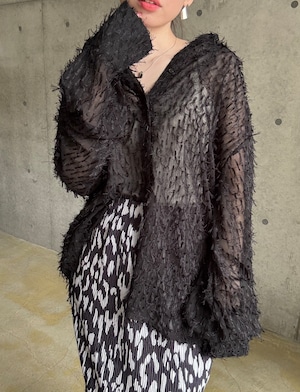 【即納】ミニフリンジシアーオーバーシャツ【ブラック】