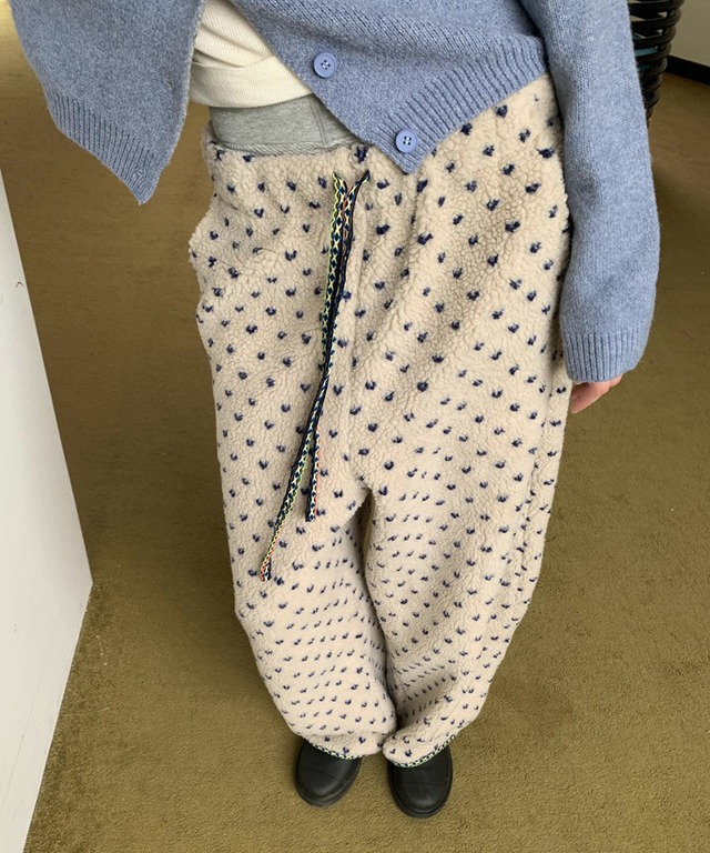 ハート柄ドローストリングボアパンツ Q0371