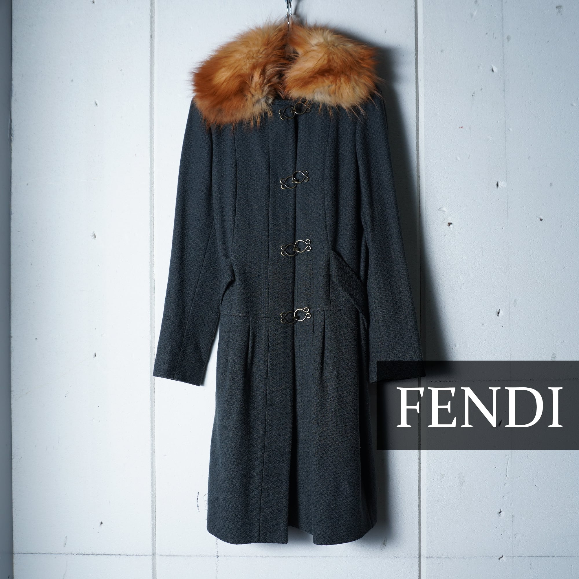 FENDIフェンディ ”ミンクファー”WOOL100％ロングコート green FENDI 
