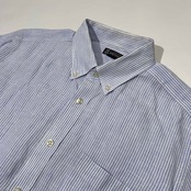 リネン100% LANDS' END ランズエンド Baird McNutt Irish Linen ストライプ柄 BD 半袖シャツ サイズ 42 /水色系