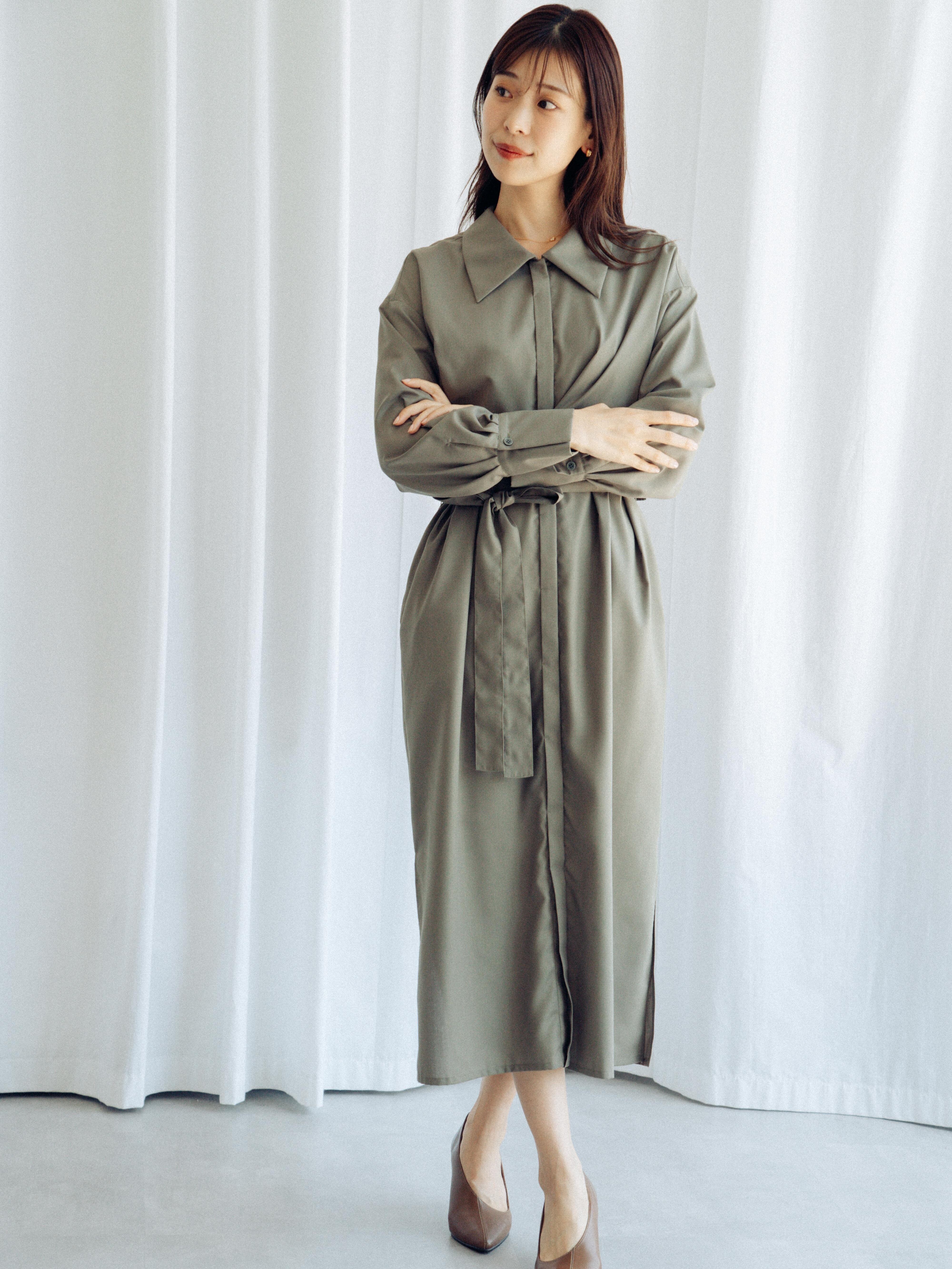 前比翼シャツワンピース(カーキ) | micofill