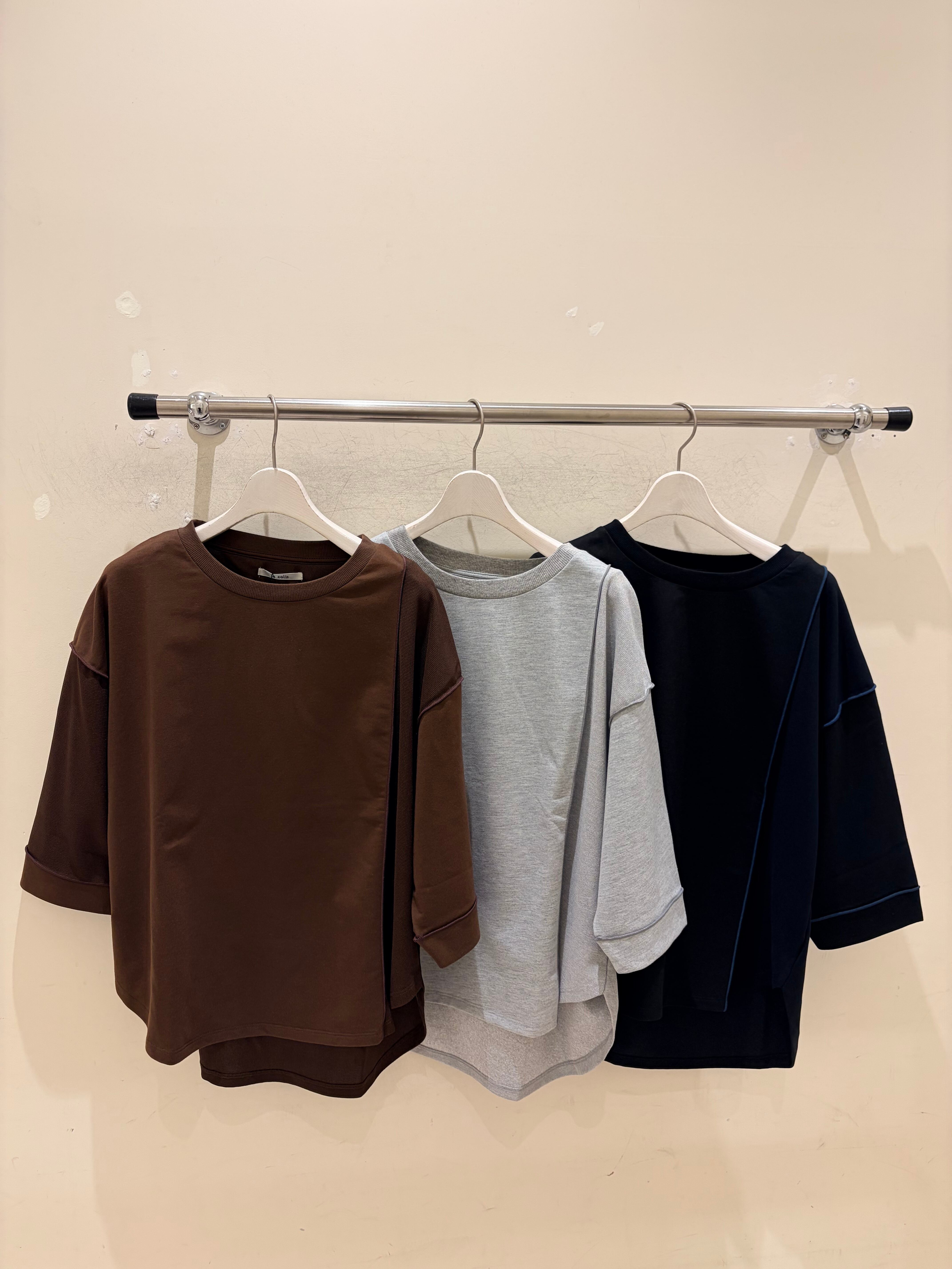 配色メロー異素材切替え8分袖 6646016/le colis