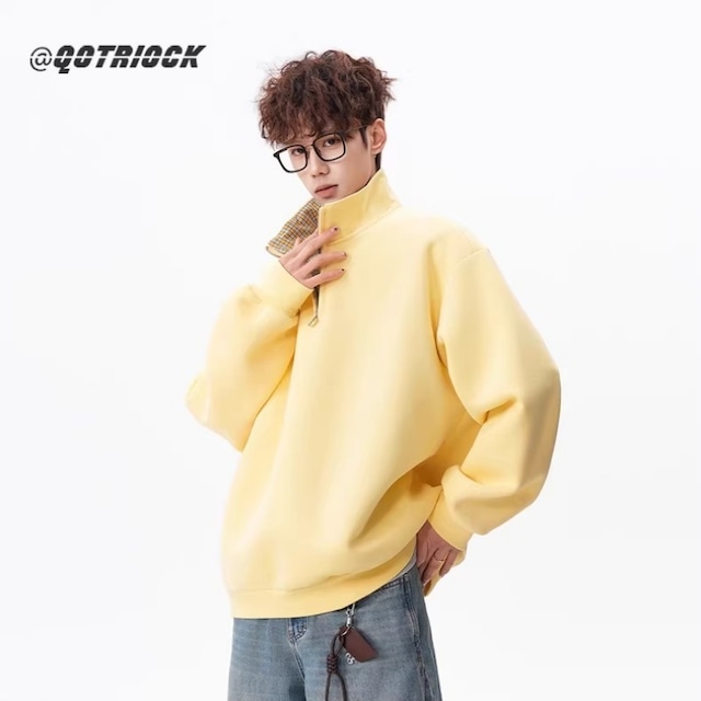 ♥春のエナジー ユニセックス配色パーカー！【qotriockシリーズ】★ジャケット★ ユニセックス 2color アウター チェック柄 男女兼用 カジュアル ネイビー イエロー