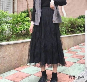 ウェーブプリーツ チュール重ねスカート　AJ11394-1686