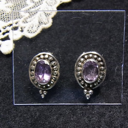 シルバー925製、アメジストの付いたピアス  アクセサリーのセール通販　11758S