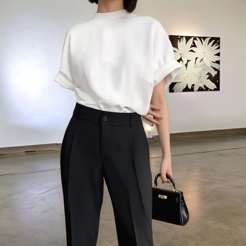 モックネック 七分袖 半袖 Tシャツ ◆2color 204616