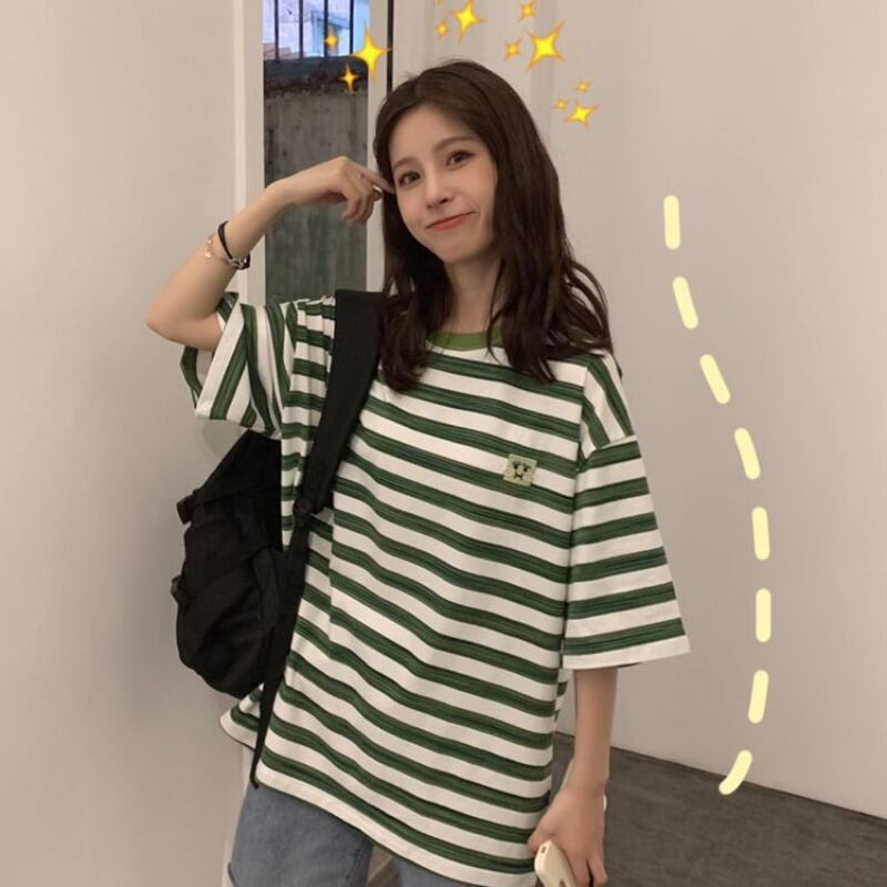 ルーズ薄手ストライプTシャツ レディースオータムウィンタートップス 秋物 冬物 YY-ファッション65939608766