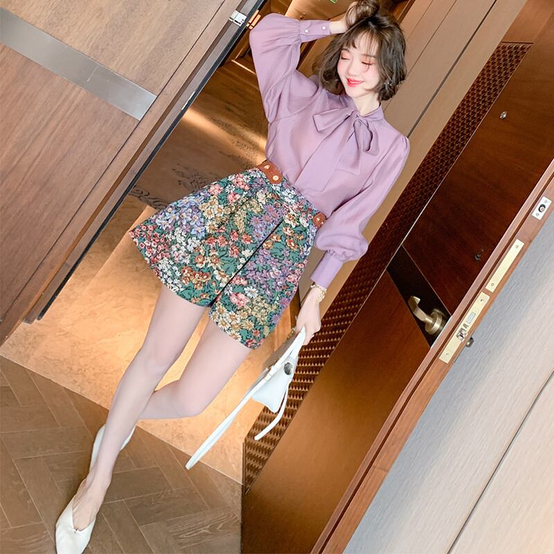 スタンダードジャカードハイウェストウェストバックル薄手ショーツ スプリング レトロ エレガント 春物 ブルマー MIUCO66066048402